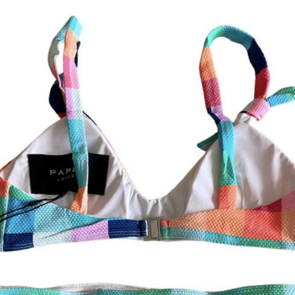 Paper London Lucia Bikini Top Tropical Check Size L NWT - Picture 2 of 5